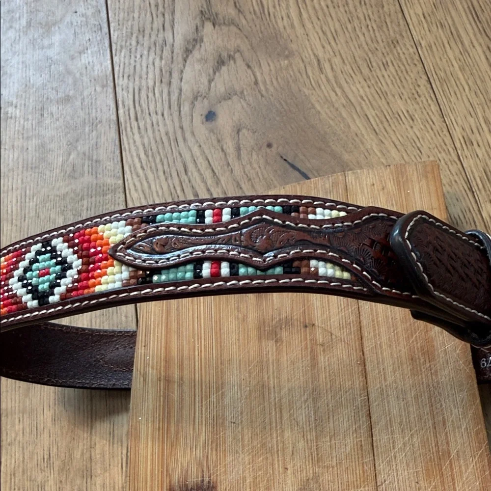 Brown Leather Belt with Silver Buckle